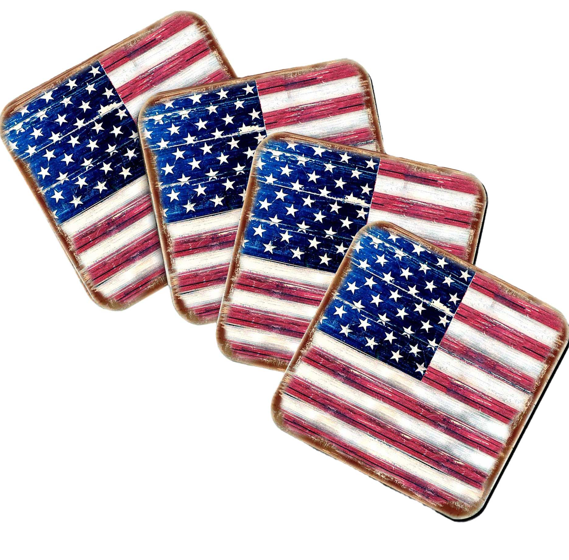 American Flag Wooden Cork Coasters Gift Set of 4 by Nature Wonders - 85099C-S4