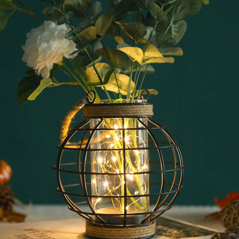 7.3" Tall Battery Powered Table Lamp-Hemp Rope Cage-Style Fairy Decorative Table Lamp
