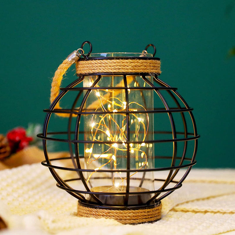 7.3" Tall Battery Powered Table Lamp-Hemp Rope Cage-Style Fairy Decorative Table Lamp