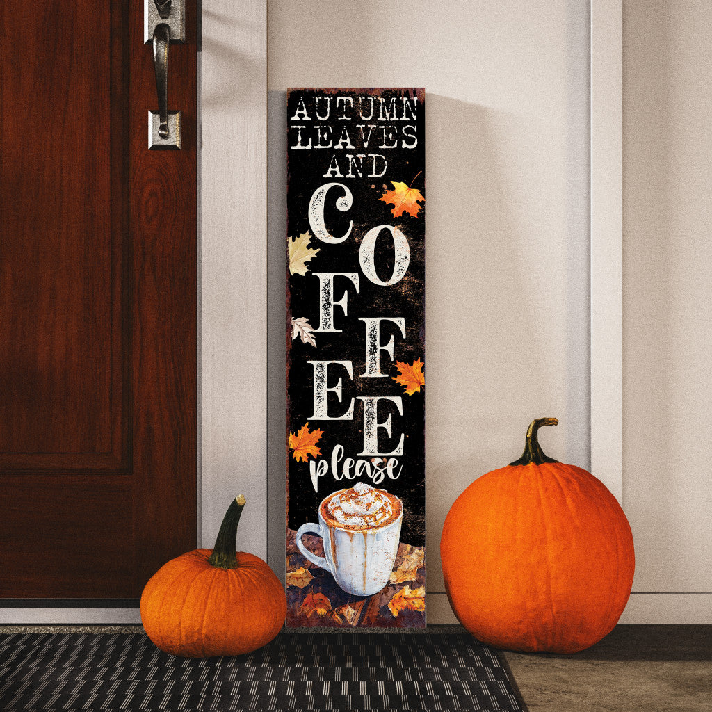 36" Black And White Autumn Leaves Solid Wood Porch Sign