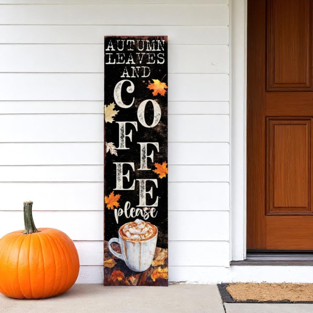 36" Black And White Autumn Leaves Solid Wood Porch Sign