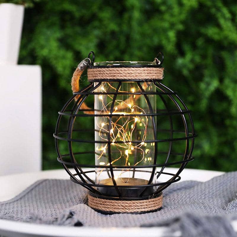 7.3" Tall Battery Powered Table Lamp-Hemp Rope Cage-Style Fairy Decorative Table Lamp