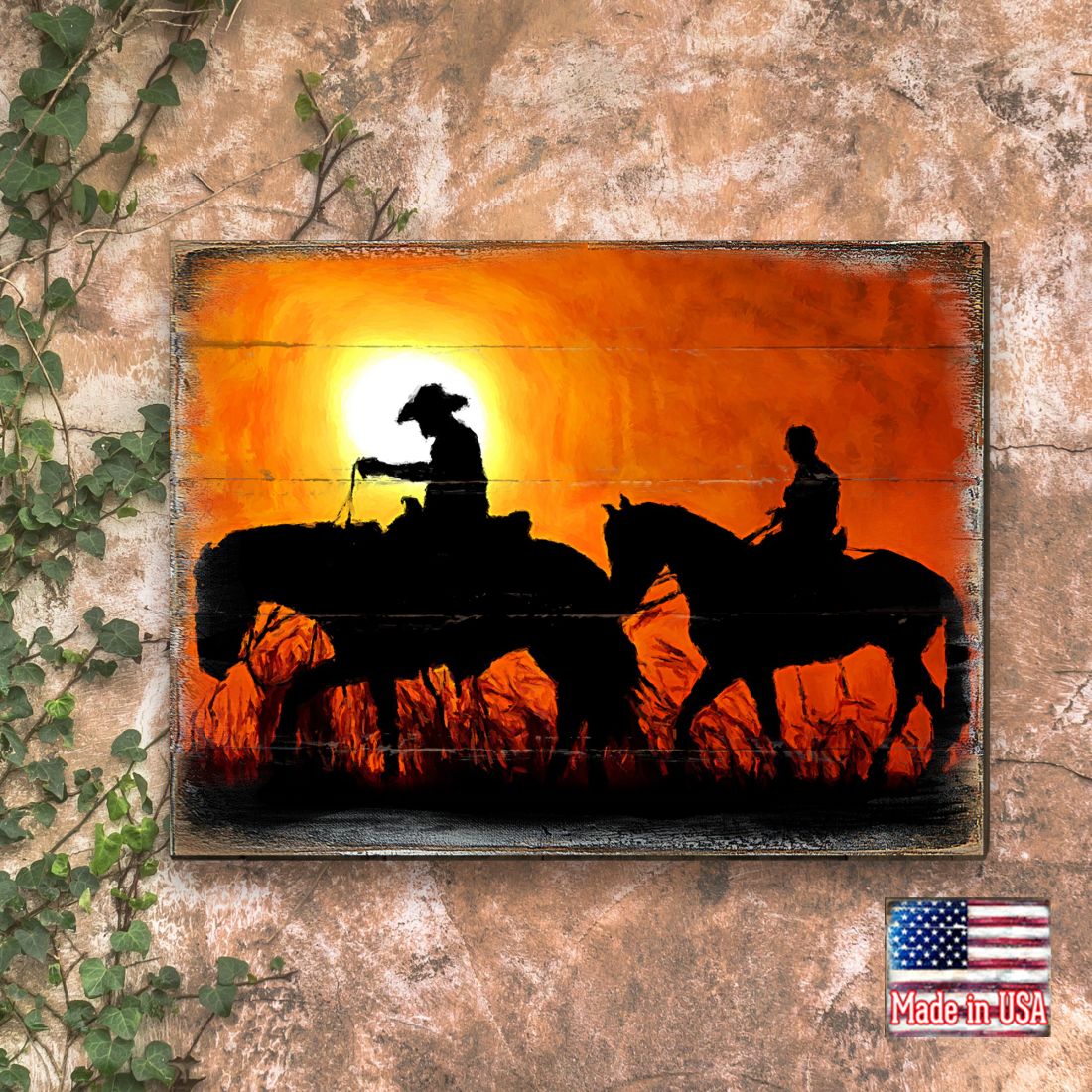 Scheffler Cowboys Art Wooden Wall Art by Nature Wonders - Nature Wildlife Decor - 95230B